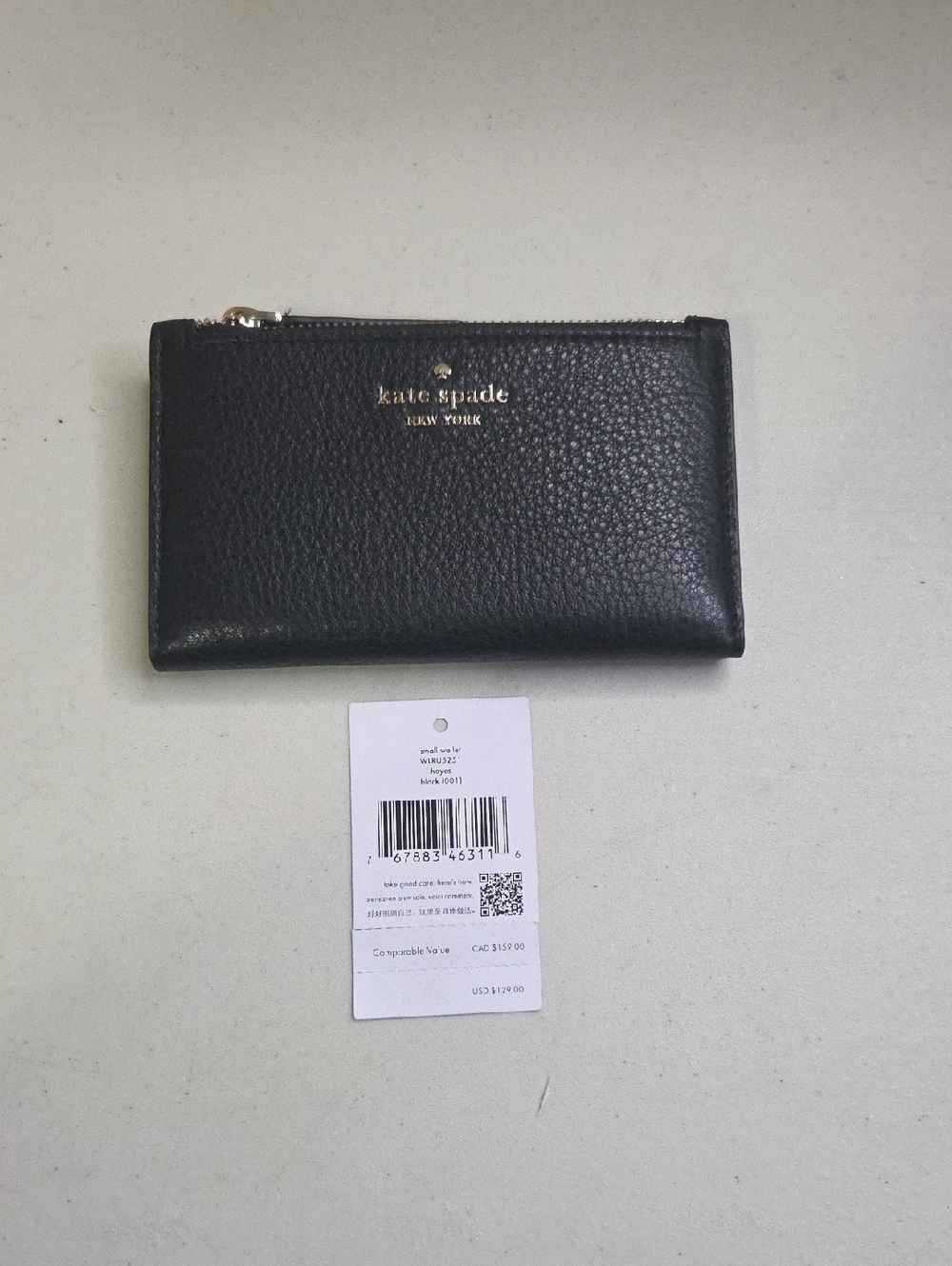 kate spade black leather zip card case